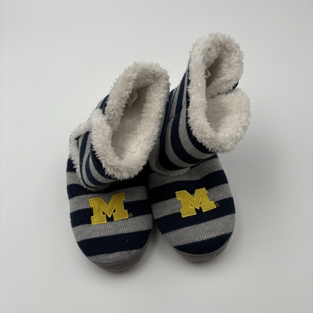 Michigan Wolverines Women Slipper Boots Large 9 10 Sherpa Knit Lounge Shoes FOCO